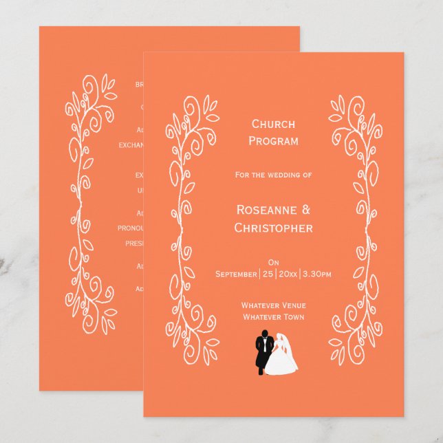 Coral Wedding Program Bride Groom Design Programme (Front/Back)