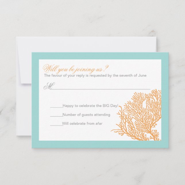 Coral Wedding Response | Tropical Wedding RSVP Inv Invitation (Front)