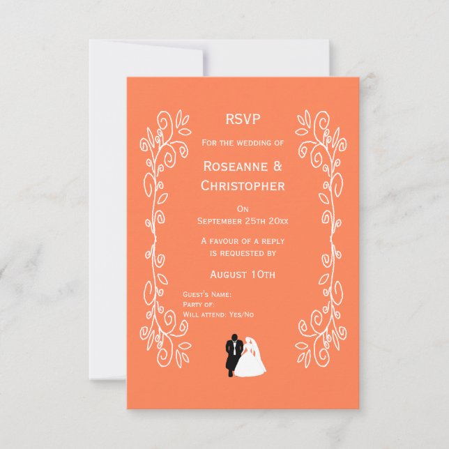 Coral Wedding RSVP Card Bride Groom Design (Front)