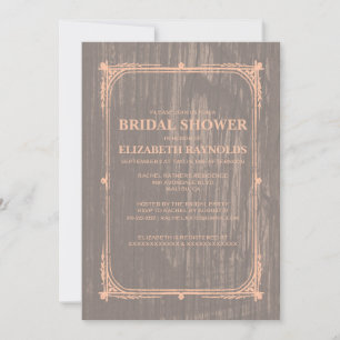 Coral Western Barn Wood Bridal Shower Invitations