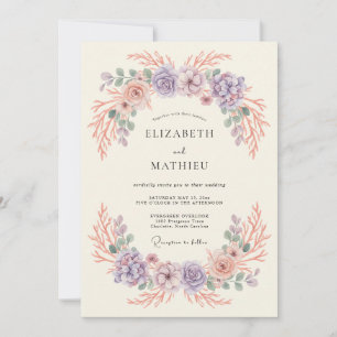 Coral Whimsical Seaside Wedding Invitation