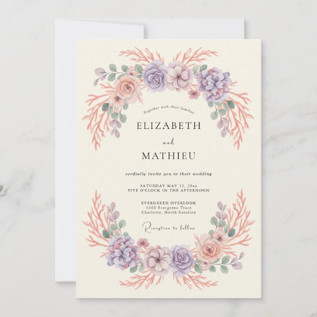 Coral Whimsical Seaside Wedding Invitation (Front)