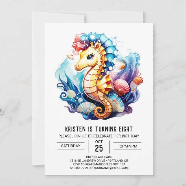 Coral Whispers Seahorse Fantasy Birthday Invitation (Front)