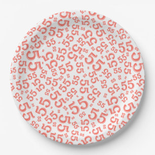  Coral/White 55th Random Number Pattern Paper Plate