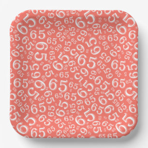  Coral/White 65th Random Number Pattern Paper Plate