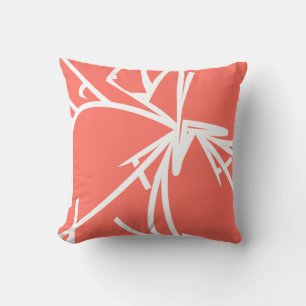Coral & White Abstract Bamboo Cushion