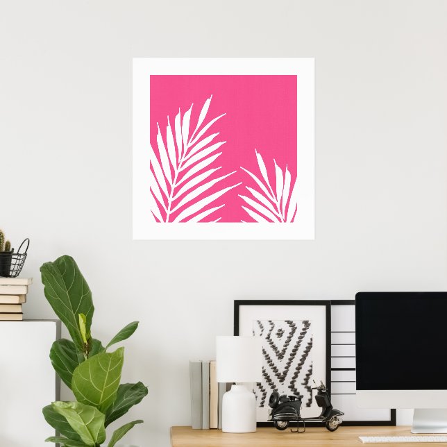 Coral White Acrylic Palm Leaves  Poster (Home Office)