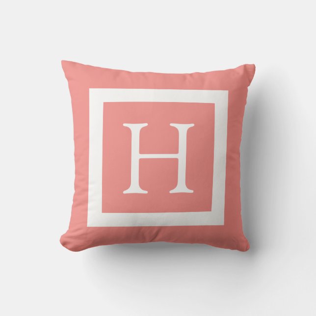 Coral White Custom Monogram Cushion (Front)