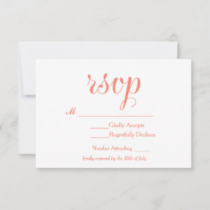 Coral & White Elegant Simple RSVP Wedding Card