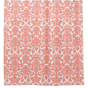 Coral White Floral Damask Shower Curtain