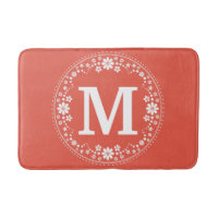 Coral White Floral Wreath Monogram Simple Pretty