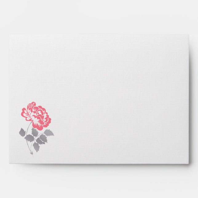 Coral, White, Grey Floral Linen A7 Envelope (Front)