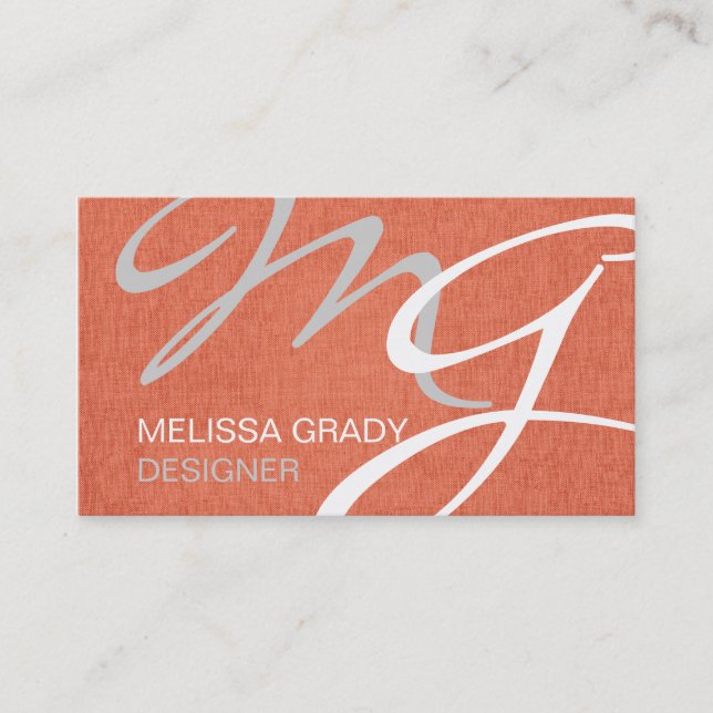 Coral White Grey Monogram Modern Business Card (Front)
