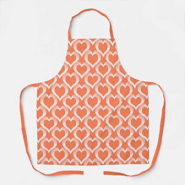 Coral White Hearts Pattern Apron (Front)