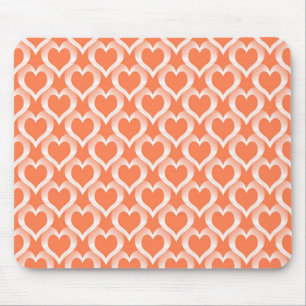 Coral White Hearts Pattern Mouse Pad