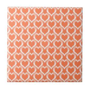 Coral White Hearts Pattern Tile
