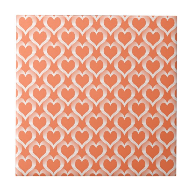 Coral White Hearts Pattern Tile (Front)