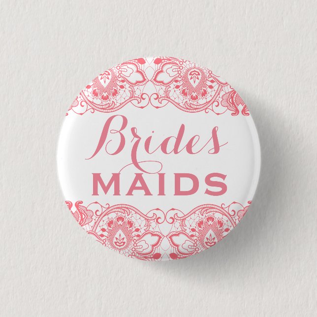 Coral & White Lace Bridesmaids Button 2 (Front)