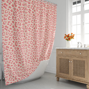 Coral White Leopard Print  Shower Curtain