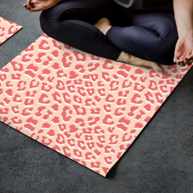 Coral White Leopard Print  Yoga Mat (Creator Uploaded)