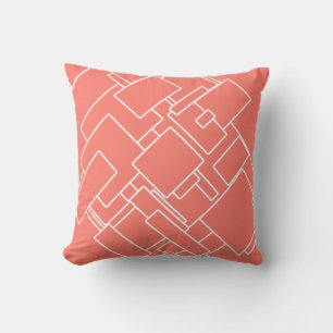 Coral & White Modern Abstract Geometric Pattern Cushion