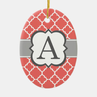 Coral White Monogram Letter A Quatrefoil Ceramic Tree Decoration