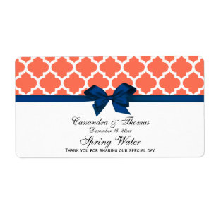 Coral, White Moroccan Navy Bow Party Water Label
