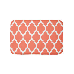 Coral White Moroccan Quatrefoil Pattern #4 Bath Mat