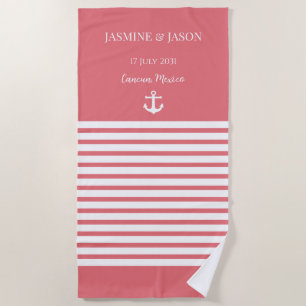 Coral White Personalised Destination Wedding Favou Beach Towel
