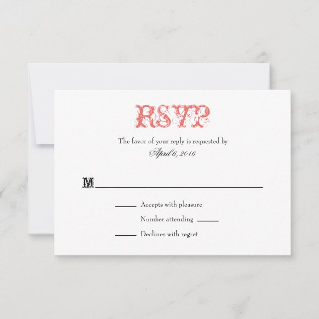 Coral White Plain Simple Wedding RSVP Cards (Front)