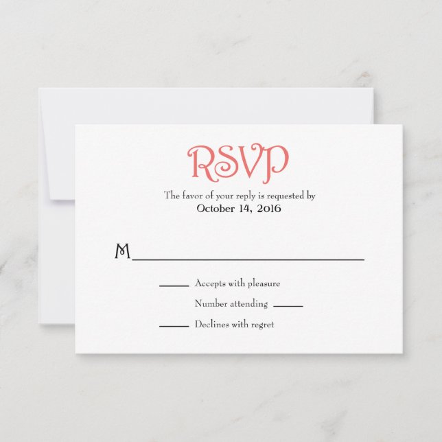 Coral White Plain Simple Wedding RSVP Cards (Front)