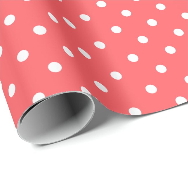 Coral | White Polka Dot Wrapping Paper (Roll Corner)