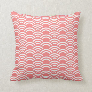 Coral White Scallop Pattern Decorative Pillow