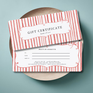 Coral White Stripe Vintage Bow Gift Certificate