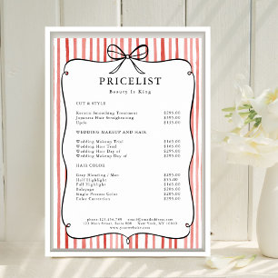Coral White Stripe Vintage Bow Price List Poster