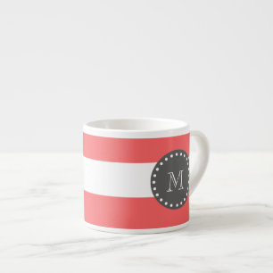 Coral White Stripes Pattern, Charcoal Monogram Espresso Cup