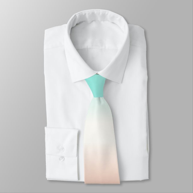Coral White Turquoise Tricolor Ombre Tie (Tied)