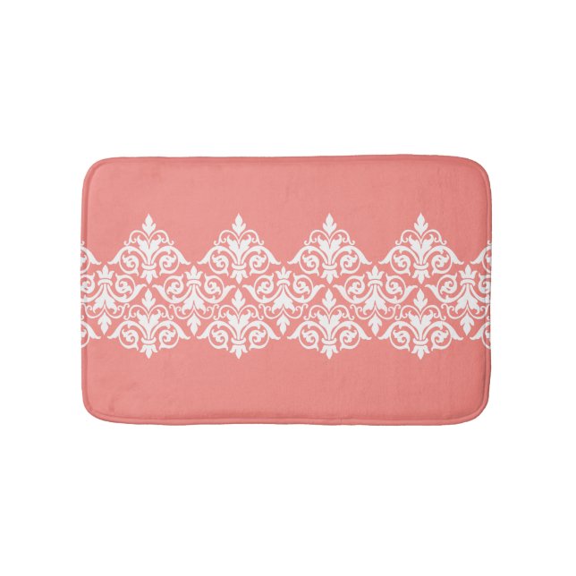 Coral White Vintage Damask Bathmat (Front)