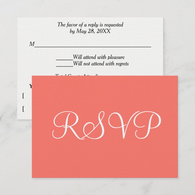 Coral White Wedding RSVP Card (Front/Back)