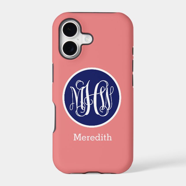 Coral Wht Blue 3 Initial Vine Script Monogram DIY  (Back)