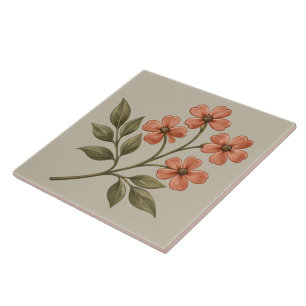 Coral Wildflower Botanical Ceramic Tile
