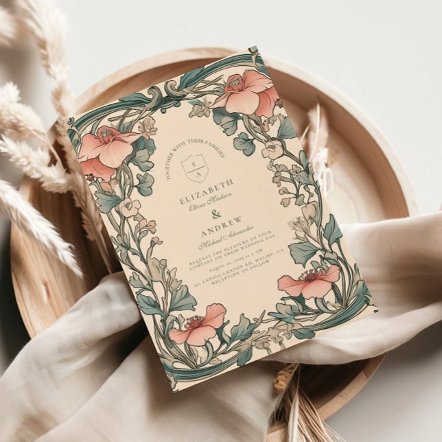 Coral Wildflower Frame wedding Invitation (Creator Uploaded)