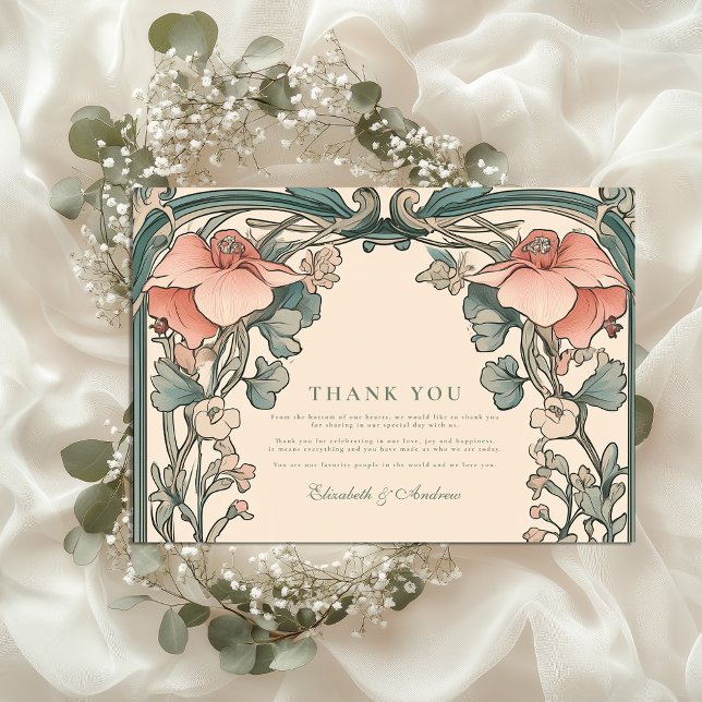 Coral Wildflower Frame wedding Thank You Card (Creator Uploaded)