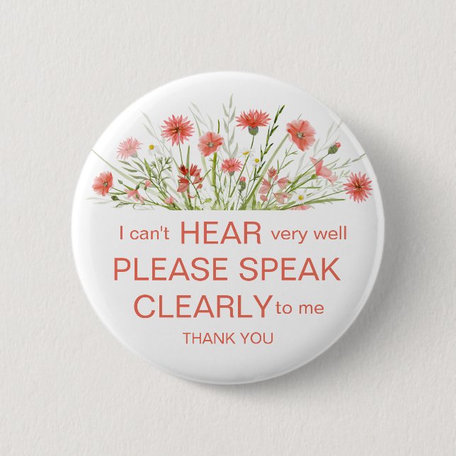 Coral wildflower hard of hearing pin badge deaf (Front)