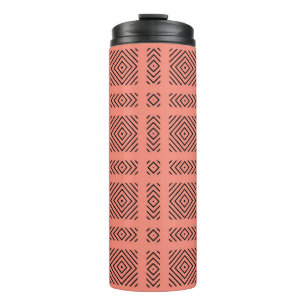 Coral with black geometric pattern thermal tumbler