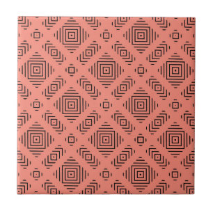 Coral with black geometric pattern tile