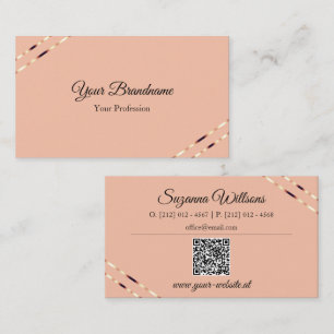 Coral with Rose Gold Lines and QR Code Elegant Business Card