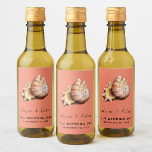 Coral with Shell "Our Wedding Day" Mini Wine Label