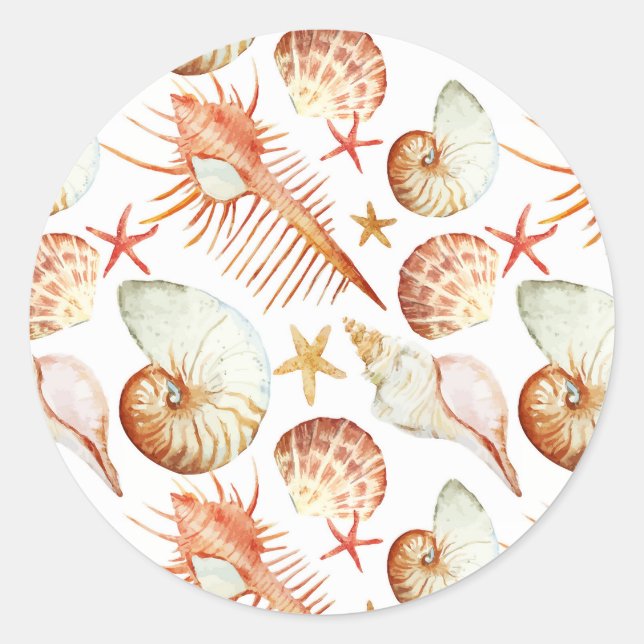 Coral With Shells And Crabs Pattern Classic Round Sticker (Front)