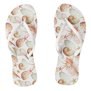 Coral With Shells And Crabs Pattern Jandals